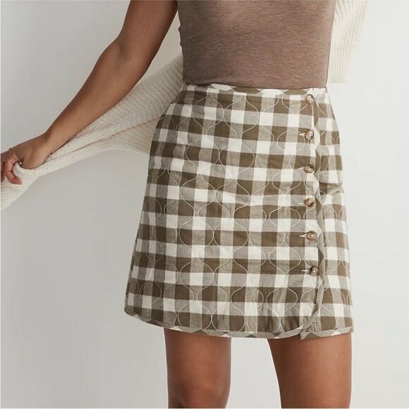 NEW Madewell Flannel Green Gingham Quilted Mini Skirt | 6 - Picture 1 of 8